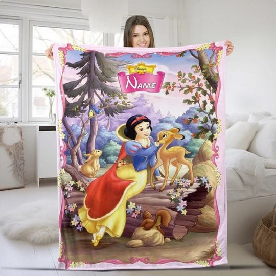 Snow White Princess And Seven Dwarfs Personalized Name Fleece Blanket, Princess Blanket