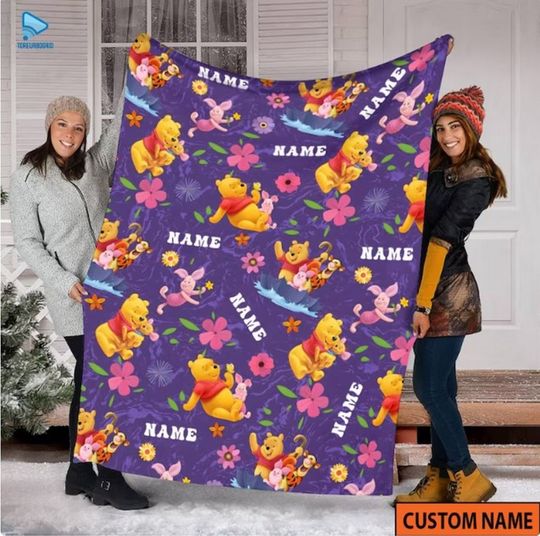 Winnie The Pooh Merry Christmas Fleece Blanket, Pooh Lover Blanket, Xmas Gift for Kids