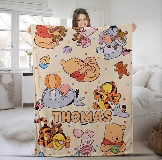 Pooh Personalized Classic Winnie the Pooh Fleece Blanket, Birthday Gift for Kids
