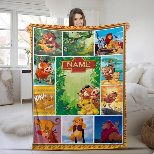 Lion King Personalized Baby Blanket, Baby Name Blanket, Lion Lover Blanket