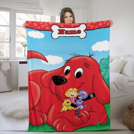 Clifford the Big Red Dog Customized Blanket, Personalized Flannel Couch Nap Birthday Gift