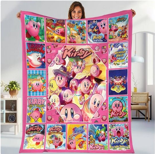 Kirby Game Fleece Blanket, Christmas Gifts Personalized Kirby Fleece Blanket