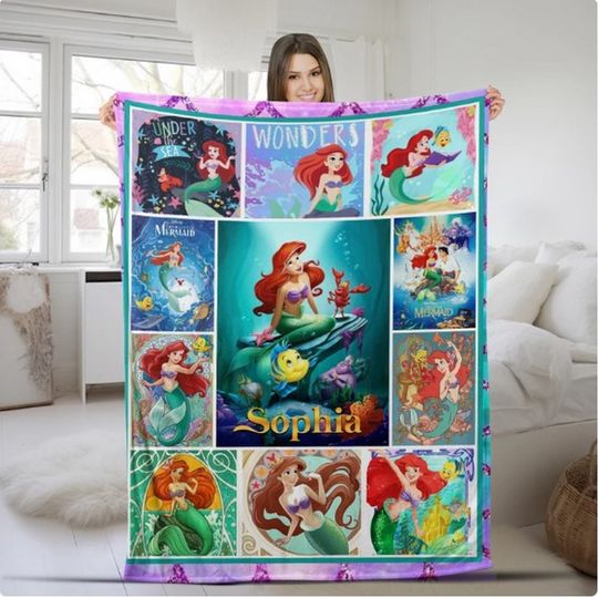 Personalized The Little Mermaid Arile Princess Custom Name Fleece Blanket