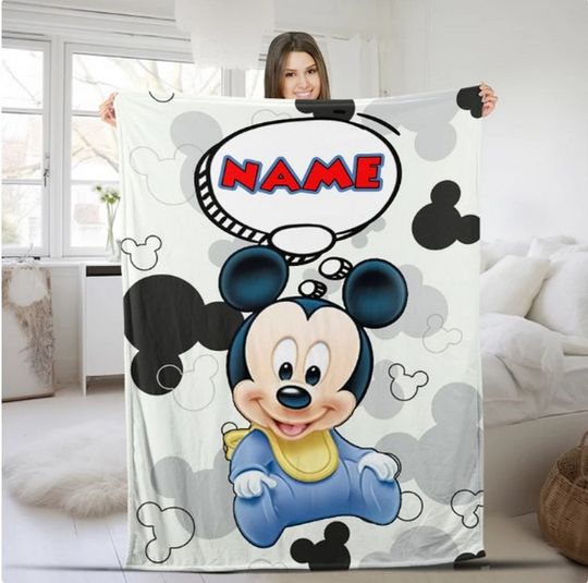 Disney Mickey Custom Name Fleece Blanket, Baby Mickey, Magic Kingdom Blanket