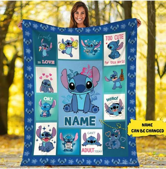 Stitch Cartoon Fleece Blanket, Lilo And Stitch, Ohana Means Family, Cute Stitch Blanket