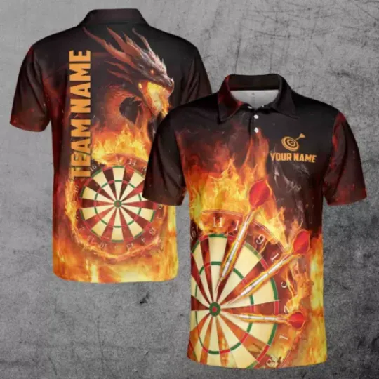 Custom Name Team Name Darts Dragon Flame Darts Team Men's Polo Shirt