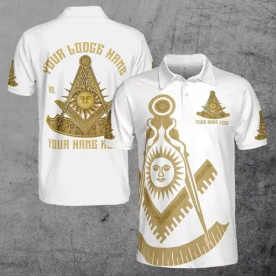 Custom Lodge Name Number Masonic Past Master Sun Freemason 3D Polo Shirt
