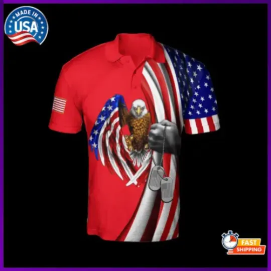 On Friday We Wear Red Back Remember Everyone Deployed Eagle US Flag Polo Shirt