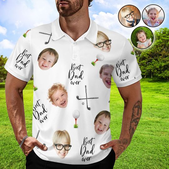 Custom Father's Day Golf Polo Shirt with Face, Custom Golf shirt