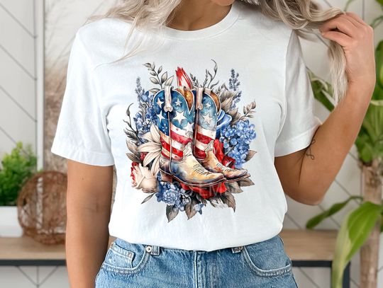 American Flag Cowgirl Boots 4th July Shirt