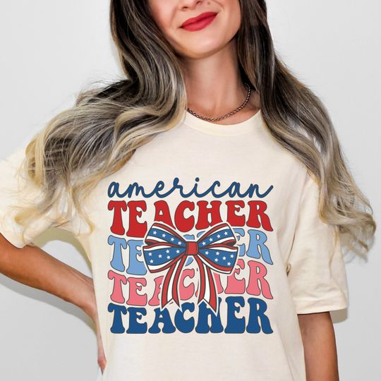 4th of July Teacher Shirt, American Teacher Coquette Bow T-shirt