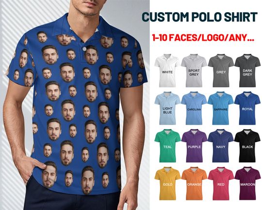 Custom Polo Shirt with Face, Custom Golf shirt, Personalized Short Sleeve Golf Shirt