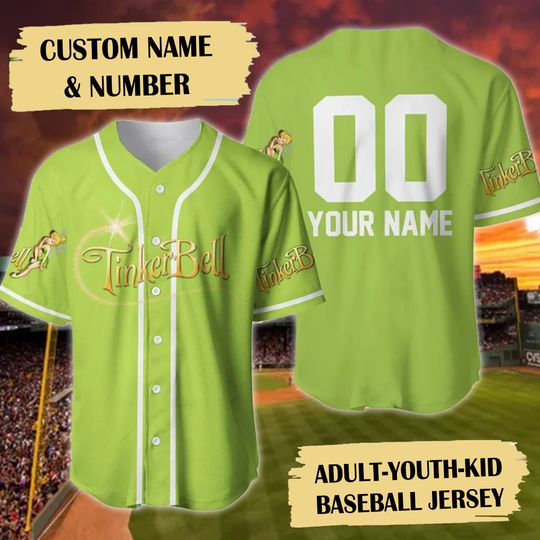 Personalized Little Tiny Green Fairy Baseball Jersey, Custom Name Fairy Character Baseball Jersey
