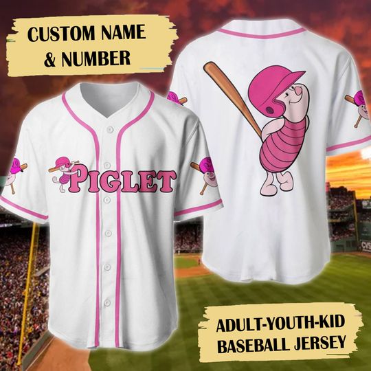 Baby Pig Character Baseball Jersey, Animated Bear And Friends Character Baseball Jersey