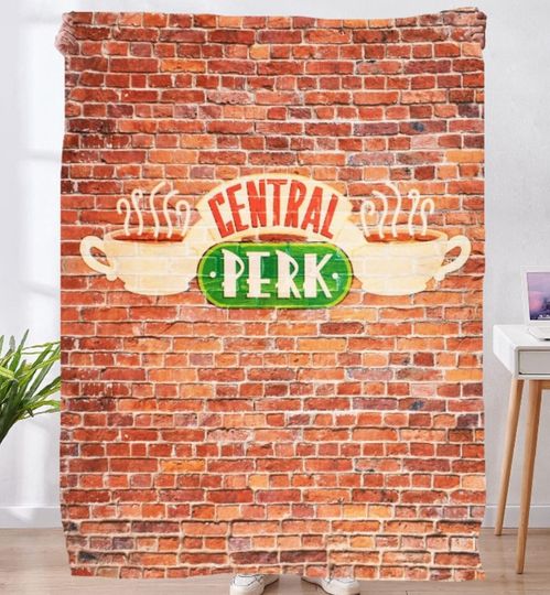 Friends Central.Perk Logo Classic Red Brick Background Blanket, Friends TV Series Fleece Blanket