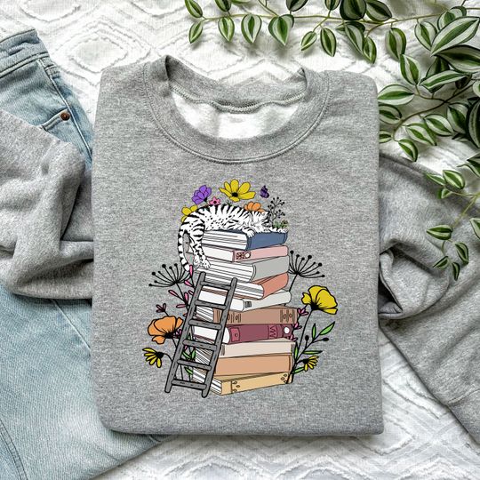 Cat Book Sweatshirt, Books and Cats Hoodie, Reading Shirt, Cat Lover T-Shirt, Gift for Cat Lover, Gift for Book Lovers, Book, Bookish Shirt