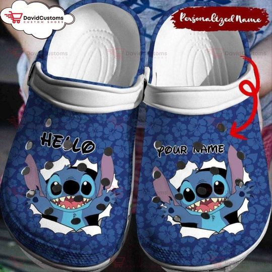 Custom Name Stitch Hello  3D Clog Shoes, Personalized Clogs