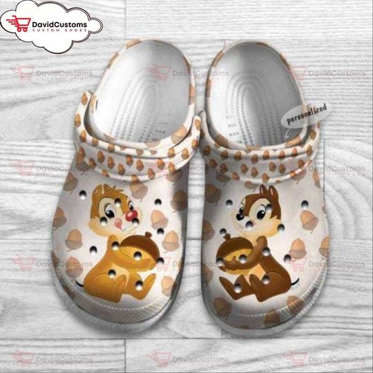 Chip And Dale Hazelnut Pattern Disney Graphic Cartoon Clogs Crocband Shoes, Unisex Classic Clogs, Personalized Clogs
