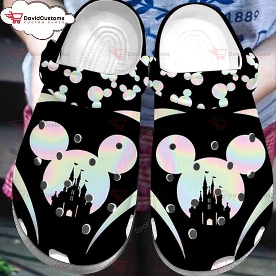 Disney Land Mickey Mouse Holographic Design Showcased on Clogs, Personalized Clogs