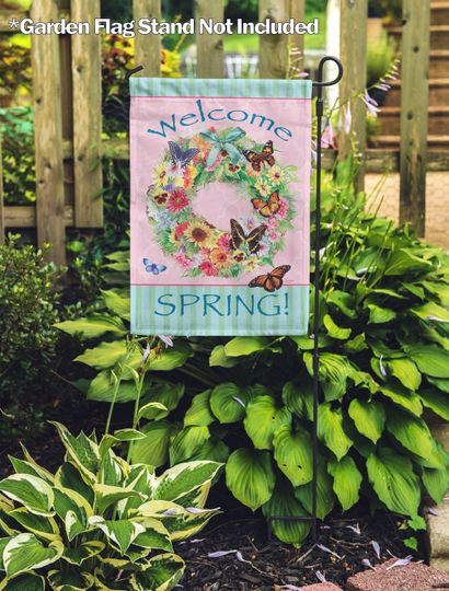 Spring, Welcome Spring Butterfly Wreath Garden Flag
