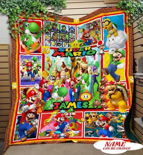 Personalized Super Mario Quilt Blanket, Super Mario Birthday Party, Gaming Blanket