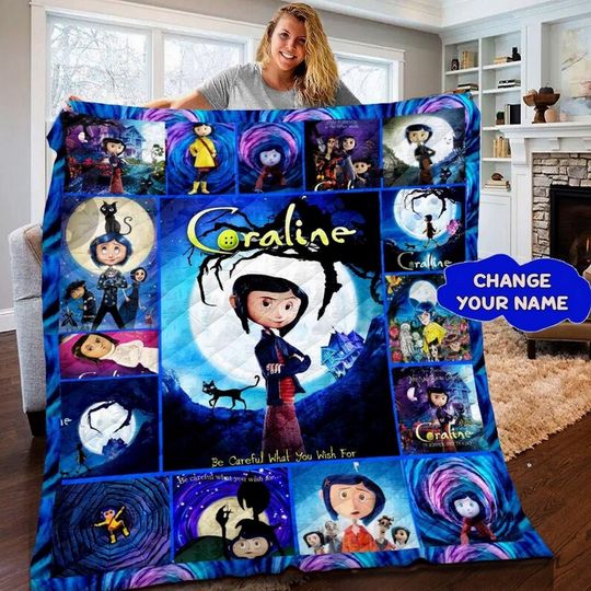 Personalized Coraline Quilt, Halloween Gifts, Birthday Gifts For Kids