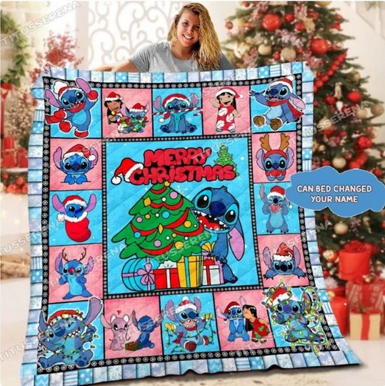 Personalized Disney Stitch Blanket, Lilo and Stitch Quilt Blanket