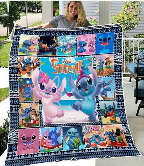 Stitch And Angel Blanket, Stitch Throw Blanket For Couch Sofa, Stitch Couple Quilt Blanket