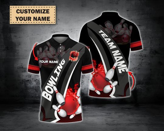 Custom 3D Bowling And Pins Plame Sport Shirt, Team Name Unisex Polo Shirt