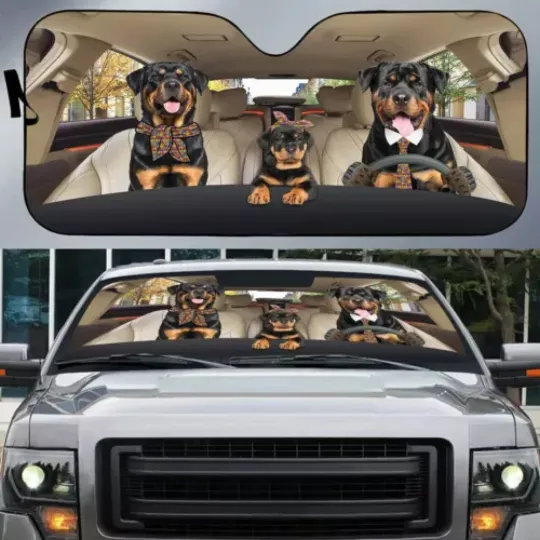 Rottweiler Autism Awareness Dog Sunshade Auto Anti Uv Car Sunshade