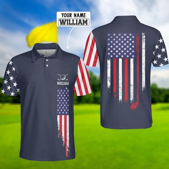 Golf Men Polo Shirt, Golf Patriotic Flag Shirt, Golf Players, 4th of July Shirt, Golf Matching Shirt