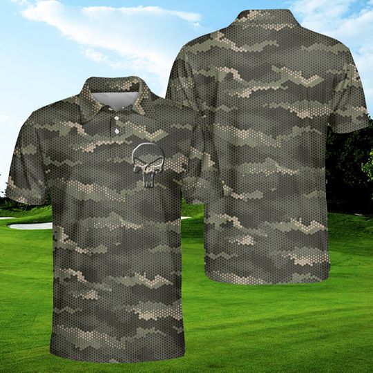 Skull Golf Men Golf Polo Shirt, Military Polo Shirt, Golf Golf Shirt For Men