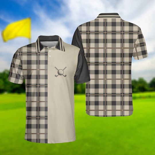 Golf Plaid Pattern Polo Shirt, Vintage Polo Men Shirt, Best Golf Shirt For Men