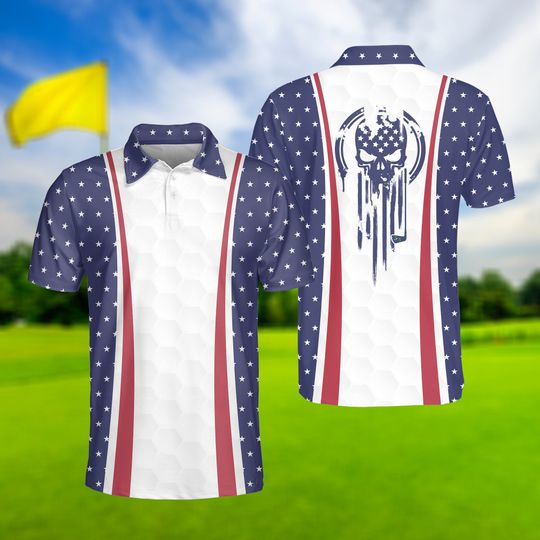 Patriotic Golf USA Golf Polo Shirt, American Flag Polo Shirt, Best Golf Shirt For Men