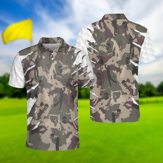 Skull Golf Men Polo Shirt, Golf Men Shirt, Funny Skull Golf Shirt, Golfer Gift
