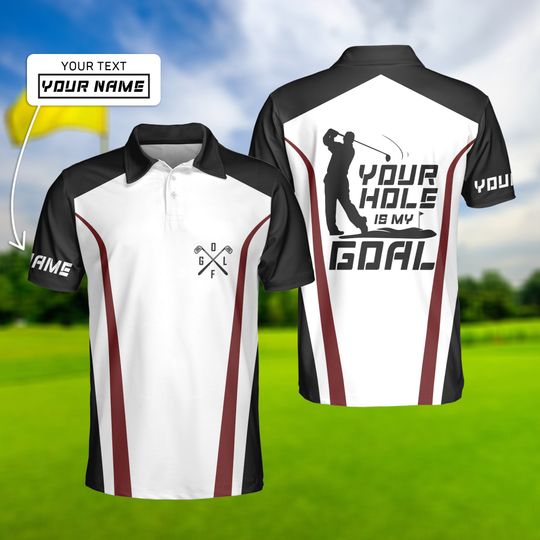 Custom Golf Men Polo Shirts,  Your Hole is My Goal Golf Shirts, Golf Lover Shirt, Personalized Gift For Golf Lover