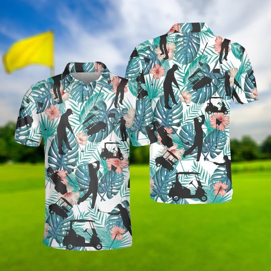 Tropical Golf Polo Shirt, Floral And Leaves Polo Shirt, Best Polo Shirt For Men