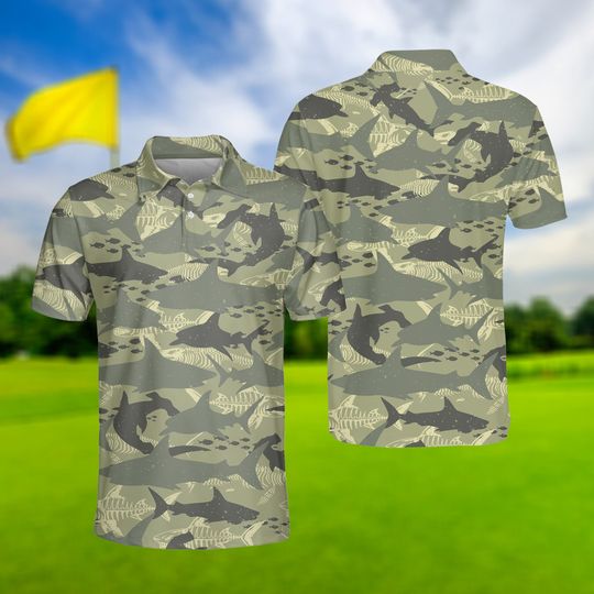 Men Shark Polo Shirt, Golf Military Polo Shirt, Best Shark Shirt For Men