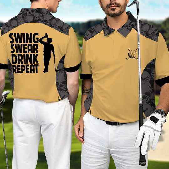 Swing Swear Drink Repeat Polo Shirt, Golf Polo Shirt, Golf Lover Shirt