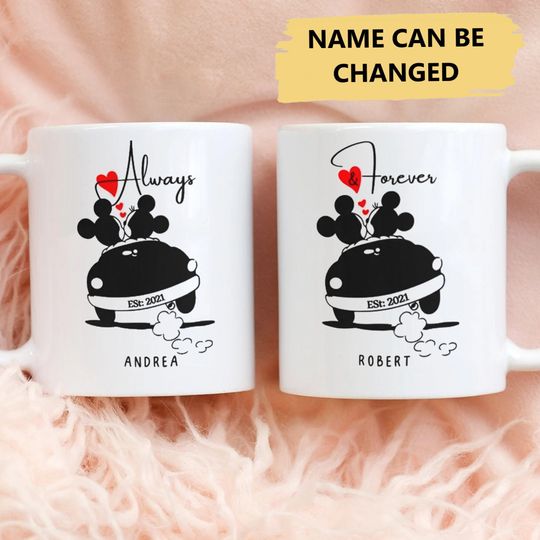 Personalized Couple Mouse Always Forever Coffee Mugs, Custom Mouse Matching Gift Mugs