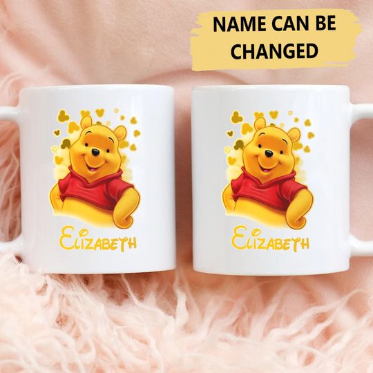 Custom Yellow Bear Mug, Personalized Cute Bear Custom Name Mug, Ceramic Bear Coffee Cup