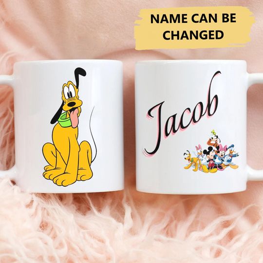 Personalized Yellow Dog Mug, Custom Name Dog Character Mug, Cartoon Dog Office Coffee Cup