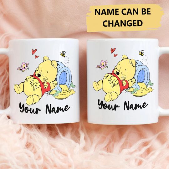 Personalized Sleeping Bear Mug, Cute Bear Coffee Mug, Funny Bear Gifts For Family, Yellow Bear Custom Name Mug