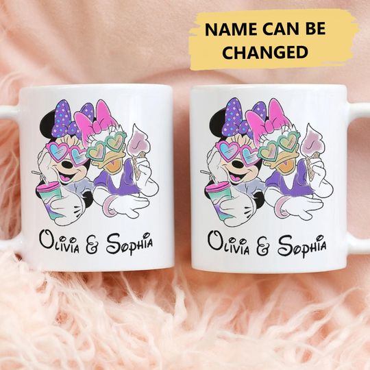 Personalized Mouse And Duck Bestie Mug, Custom Girl Travel Mug, Birthday Girl Gift