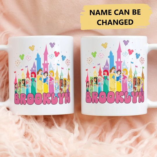 Personalized All Princess Castle Mug, Custom Princess Group Girl Coffee Mug, Princess Lover Gift For Her