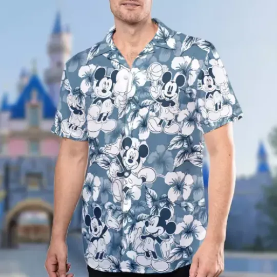 Mouse Tropical Hawaii Shirt, Mouse Button Up Shirt Holiday, Cartoon Hawaiian