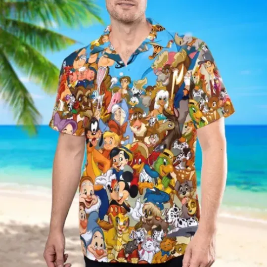 All Characters Collection Hawaii Shirt, Cartoon Button Up Shirt Holiday