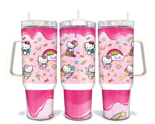 Pink Bow Kitty Sublimated 40oz Quencher Tumbler