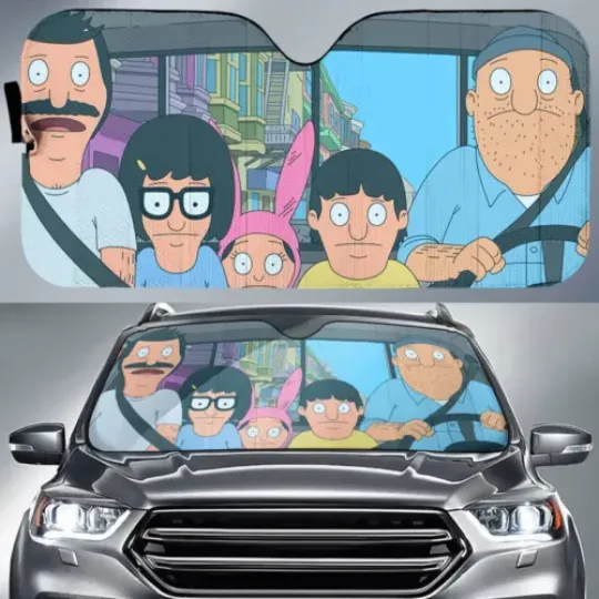 Bob's Burgers Cartoon Car Sun Shade Bob Belcher Louise Belcher Driver Car Decor