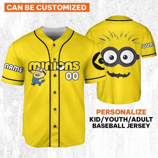 Personalized Minions Funny Face Yellow Baseball Jersey